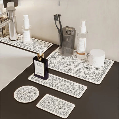 Multi-sized Black and White Vintage-style Water-absorbing Mat