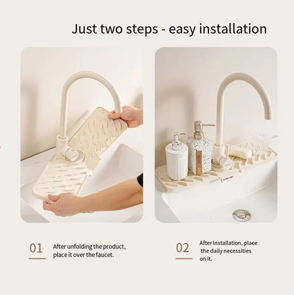 Wave‑Pattern Silicone Faucet Draining Mat – 5° Sloped Non‑Slip Drip Pad (70 mm)