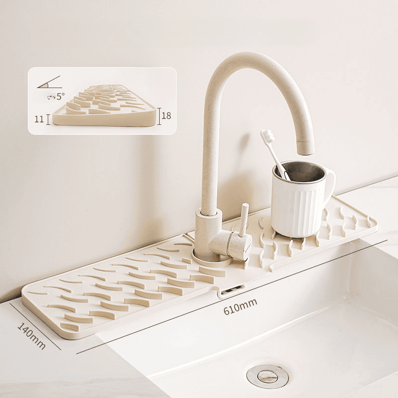 Wave‑Pattern Silicone Faucet Draining Mat – 5° Sloped Non‑Slip Drip Pad (70 mm)