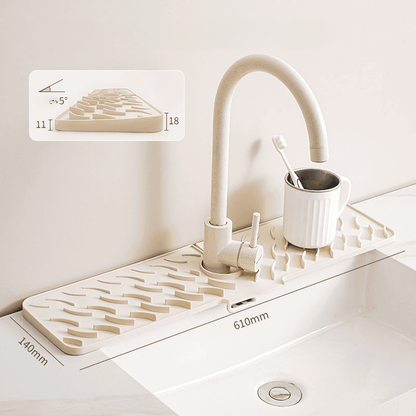 Wave‑Pattern Silicone Faucet Draining Mat – 5° Sloped Non‑Slip Drip Pad (70 mm)