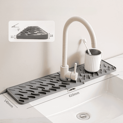 Wave‑Pattern Silicone Faucet Draining Mat – 5° Sloped Non‑Slip Drip Pad (70 mm)