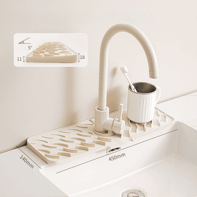 Wave‑Pattern Silicone Faucet Draining Mat – 5° Sloped Non‑Slip Drip Pad (70 mm)